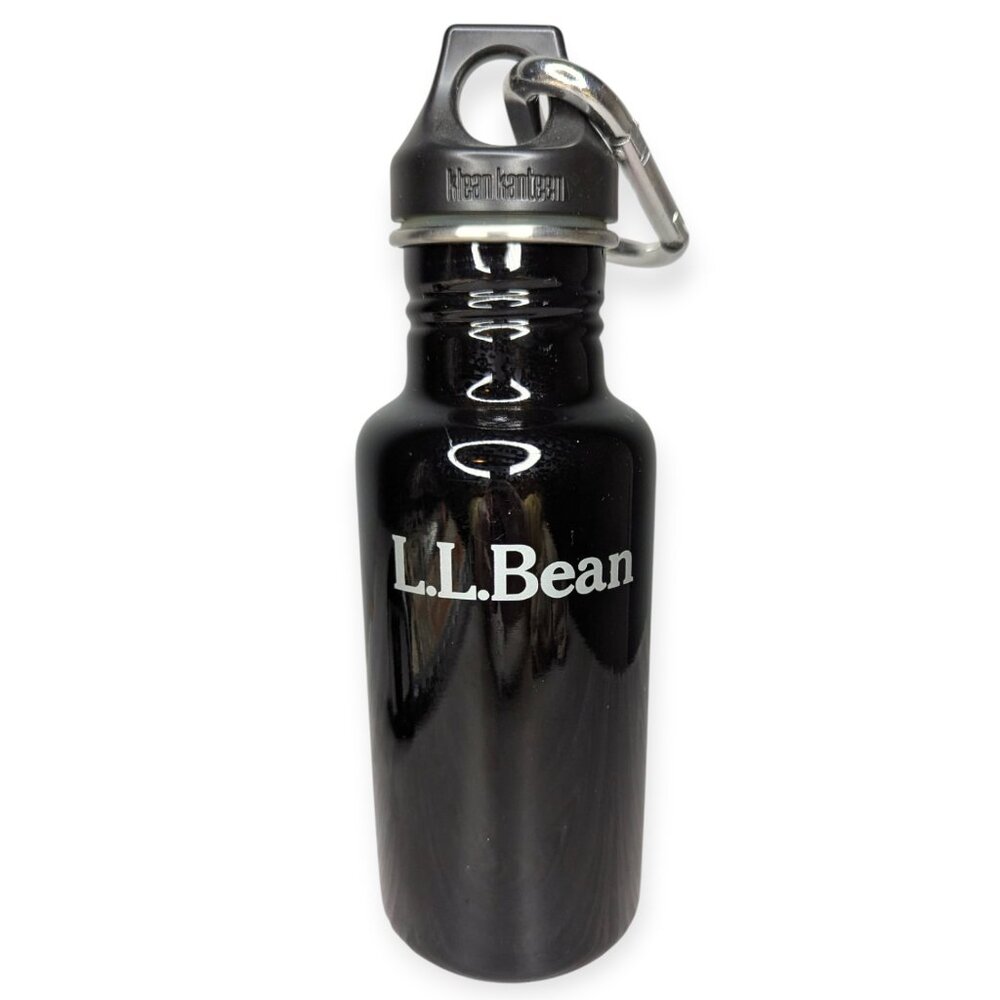 L.L. Bean Klean Kanteen Glossy Black Water Bottle w/ Carabiner 18 oz Stainless
